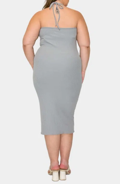 L I V D Sienna Halter Rib Midi Dress In Light Grey