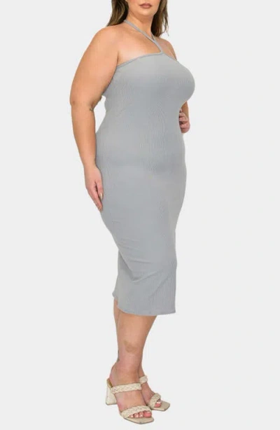L I V D Sienna Halter Rib Midi Dress In Light Grey