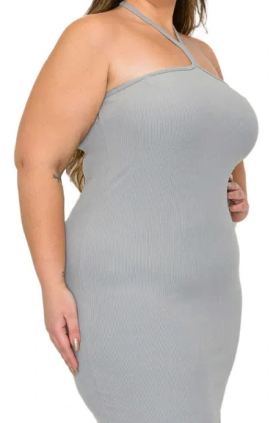 L I V D Sienna Halter Rib Midi Dress In Light Grey