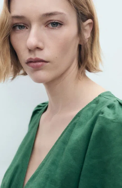 Mango Linen Mix Short Sleeve Midi Dress In Green