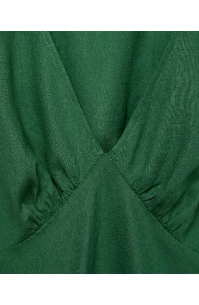 Mango Linen Mix Short Sleeve Midi Dress In Green