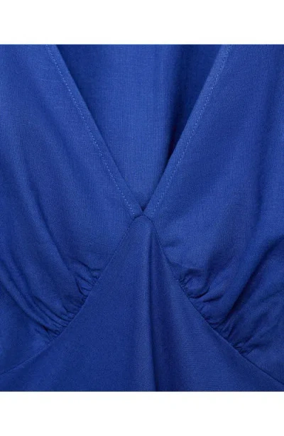 Mango Floral Linen-blend Dress Blue In Blue