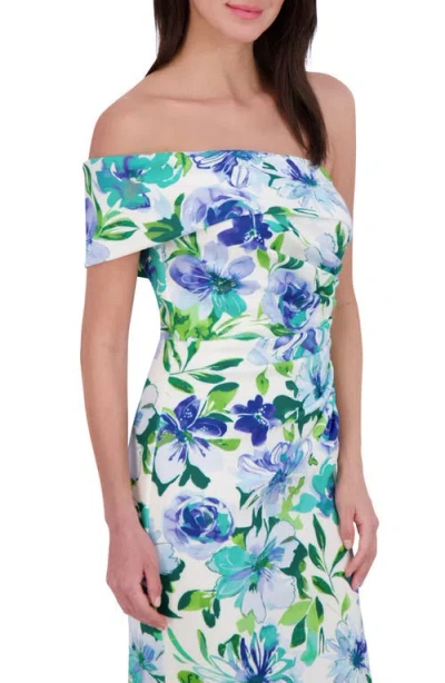 Eliza J Floral One Shoulder Trumpet Gown In Blue