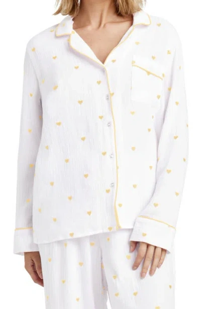Splendid Lottie Love Cotton Gauze Pajamas In White/limoncello