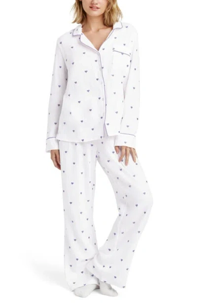Splendid Lottie Love Cotton Gauze Pajamas In White/dried Lilac
