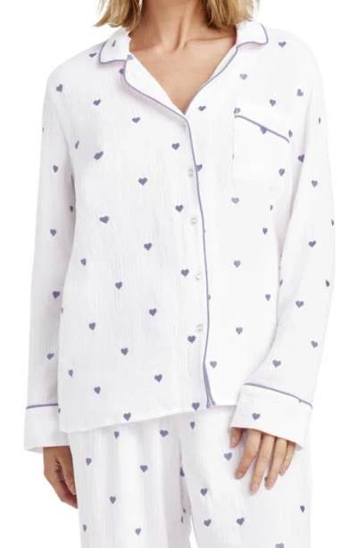 Splendid Lottie Love Cotton Gauze Pajamas In White/dried Lilac