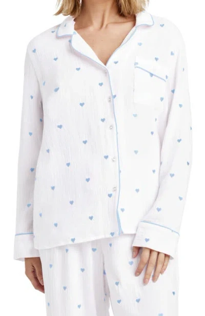 Splendid Lottie Love Cotton Gauze Pajamas In White/bleach Indigo