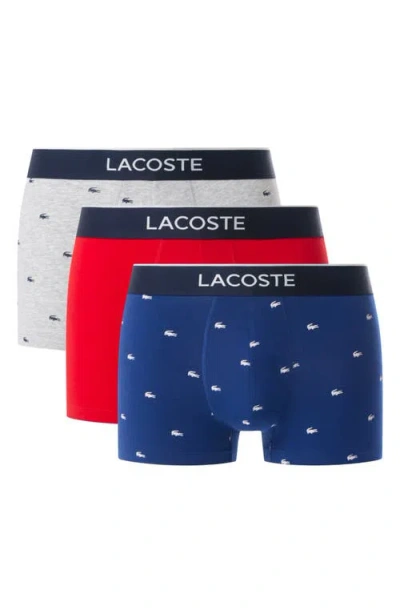 Lacoste Assorted 3-pack Stretch Cotton Boxer Briefs In Blue