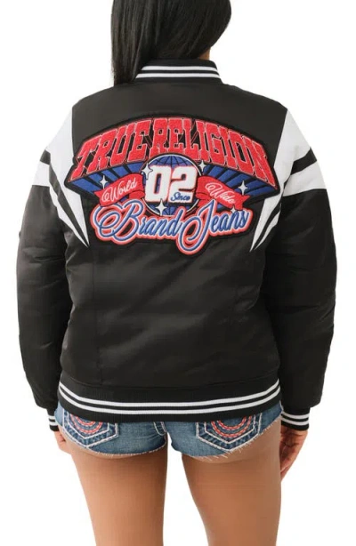 True Religion Oversize Varsity Jacket In Black