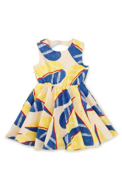 Tea Collection Open Back Twirl Dress In Oversized Tropical Leaf
