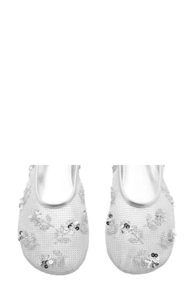 Mango Floral Embellished Mesh Ballet Flat In Silver