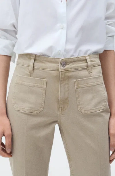 Mango Alex Raw Hem Patch Pocket Crop Flare Jeans In Pastel Green