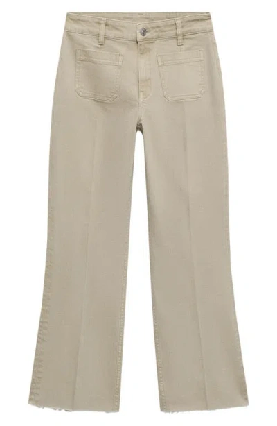 Mango Alex Raw Hem Patch Pocket Crop Flare Jeans In Pastel Green