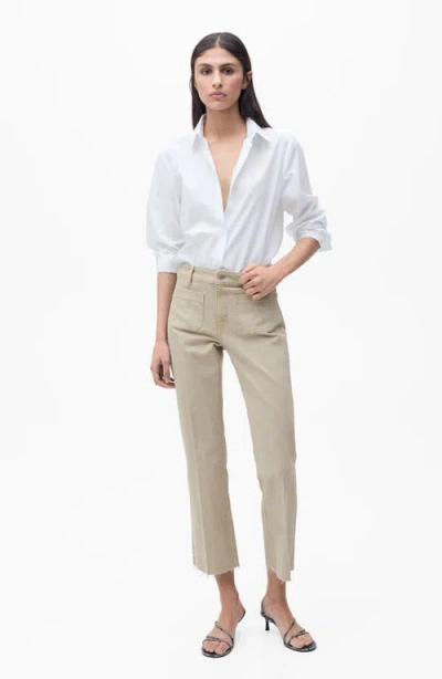 Mango Alex Raw Hem Patch Pocket Crop Flare Jeans In Pastel Green