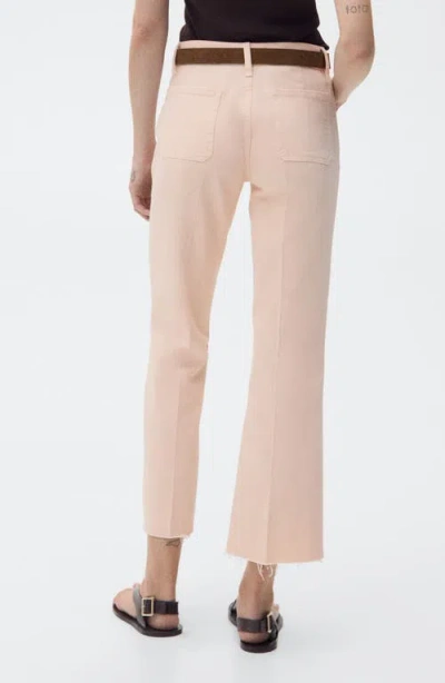 Mango Alex Raw Hem Patch Pocket Crop Flare Jeans In Pink
