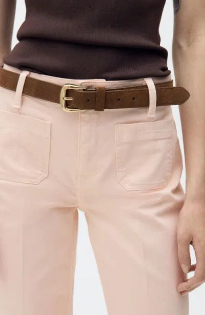 Mango Alex Raw Hem Patch Pocket Crop Flare Jeans In Pink