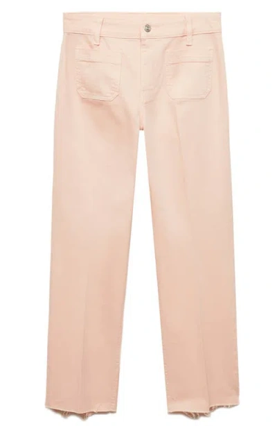Mango Alex Raw Hem Patch Pocket Crop Flare Jeans In Pink