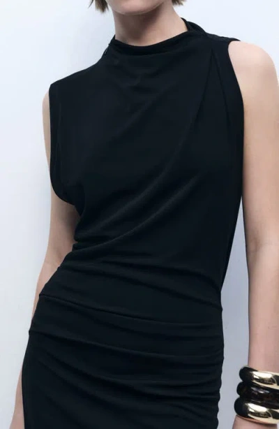 Mango Asymmetric Column Dress In Black
