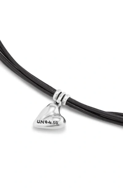Unode50 Leather Bracelet With A Sterling Silver-plated Heart Charm In Silver