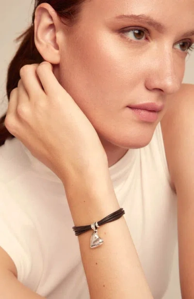 Unode50 Leather Bracelet With A Sterling Silver-plated Heart Charm In Silver