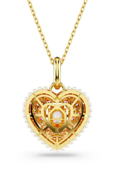 Swarovski Women's Hyperbola Goldtone, Crystal & Imitation Pearl Heart Pendant Necklace In Pink