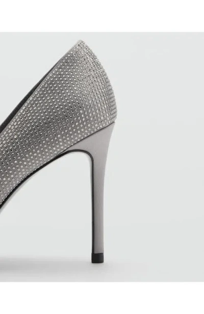 Mango Rhinestone Heel Pump In Silver