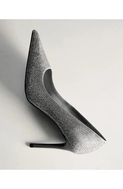 Shop Mango Rhinestone Heel Pump In Silver