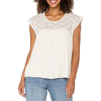 Liverpool Los Angeles Dolman Sleeve Cotton Eyelet Top In Vanilla Eyelet
