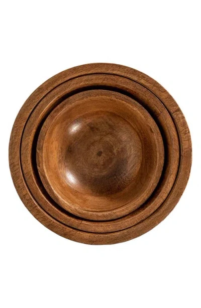 Juliska Bilbao Wood Set Of 3 Nesting Bowls In Brown