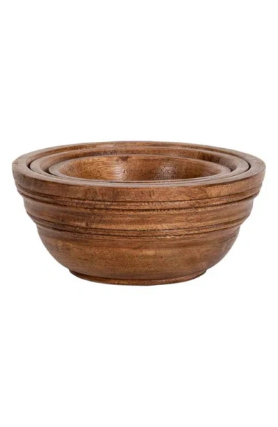 Juliska Bilbao Wood Set Of 3 Nesting Bowls In Brown