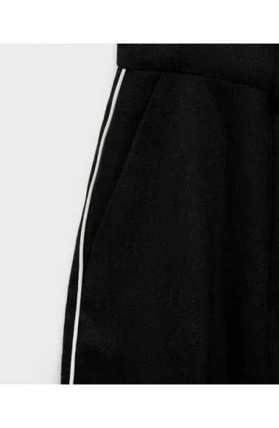 Mango Contrast Piped Wide Leg Linen Pants In Black
