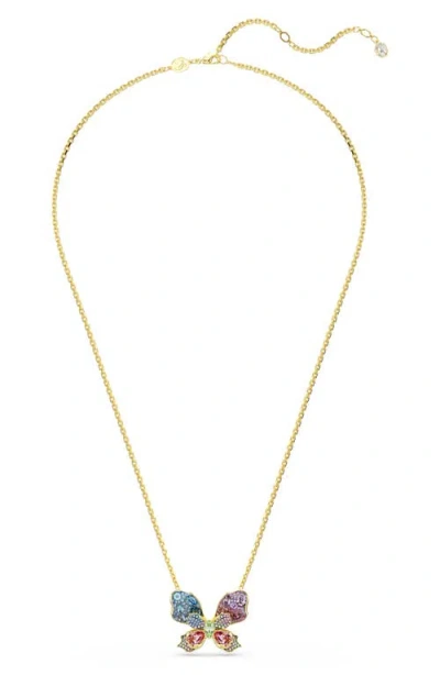 Swarovski Idyllia Multicolored Crystal Butterfly Necklace In Gold