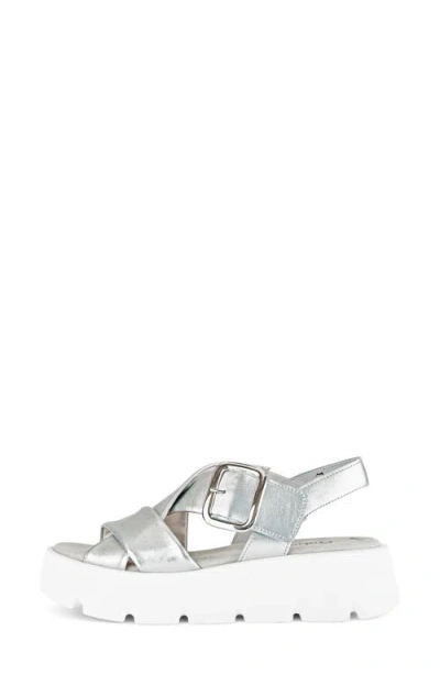 Gabor Crossover Slingback Wedge Sandal In Silver