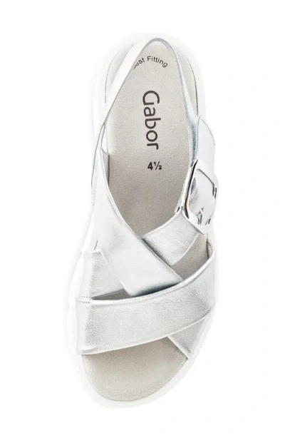 Gabor Crossover Slingback Wedge Sandal In Silver