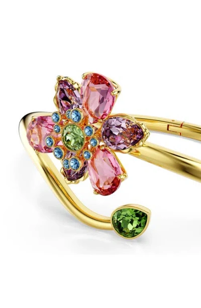 Swarovski Idyllia Crystal Flower Open Bangle In Multicolored