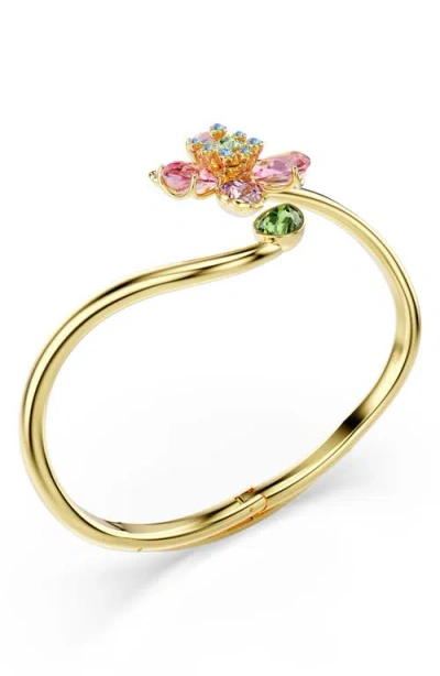 Swarovski Idyllia Crystal Flower Open Bangle In Multicolored