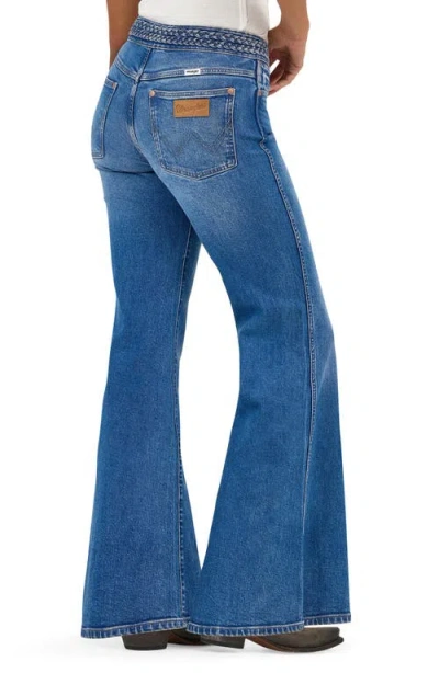 Wrangler Braided Waist Flare Jeans In Soft Sapphire