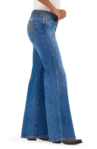 Wrangler Braided Waist Flare Jeans In Soft Sapphire