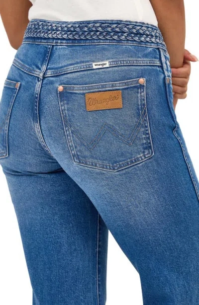 Wrangler Braided Waist Flare Jeans In Soft Sapphire