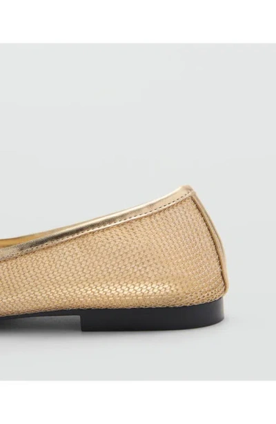 Mango Mesh Ballerina Flat In Gold