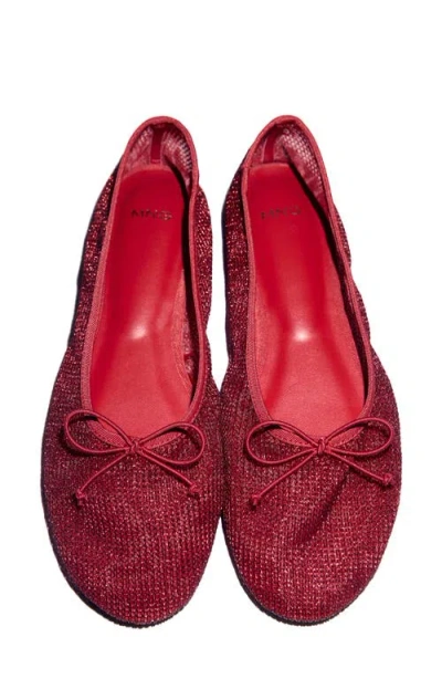 Mango Mesh Ballerina Flat In Red