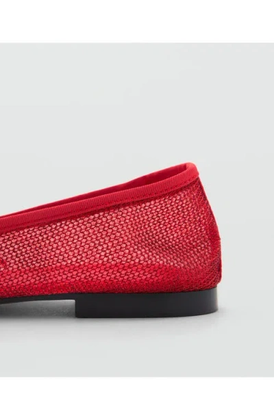 Mango Mesh Ballerina Flat In Red