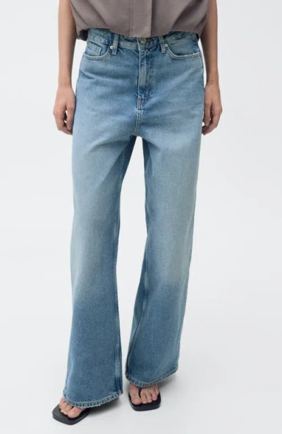 Mango High Waist Barrel Jeans In Medium Blue