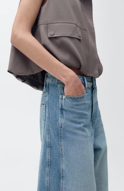 Mango High Waist Barrel Jeans In Medium Blue