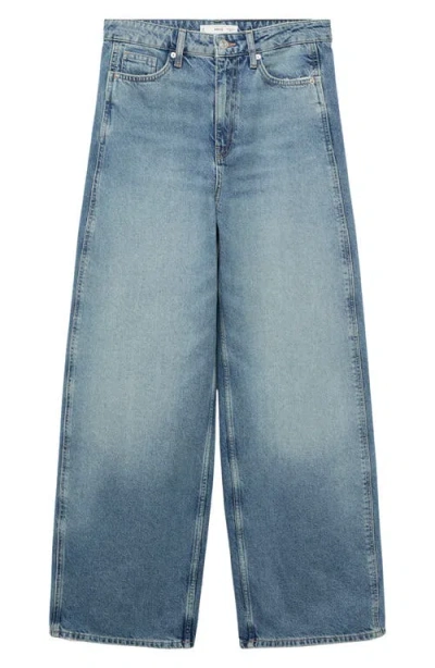 Mango High Waist Barrel Jeans In Medium Blue