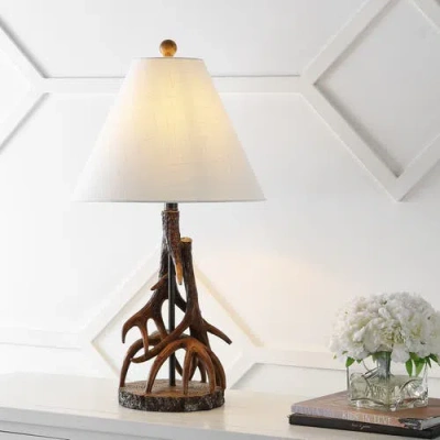 Jonathan Y Cabell 26" Farmhouse Rustic Iron Led Table Lamp, Brown/white In Brown