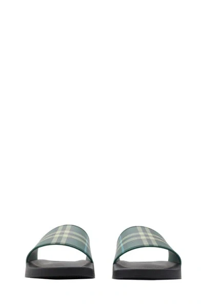 Burberry Green Check Pool Slides In Leaf