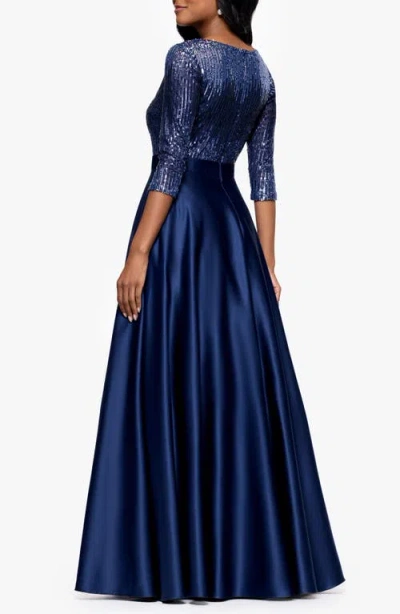 Betsy & Adam Petite Embellished Satin Gown In Navy