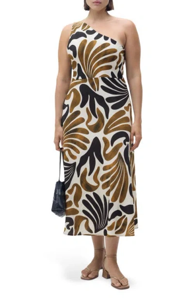 Mango Nata One-shoulder Midi Dress In Brown