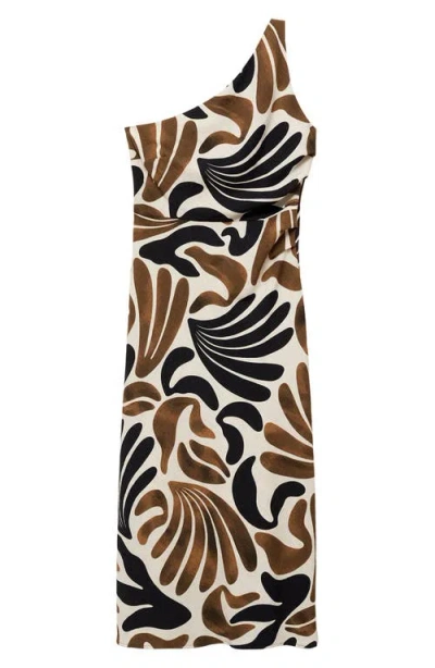 Mango Nata One-shoulder Midi Dress In Brown